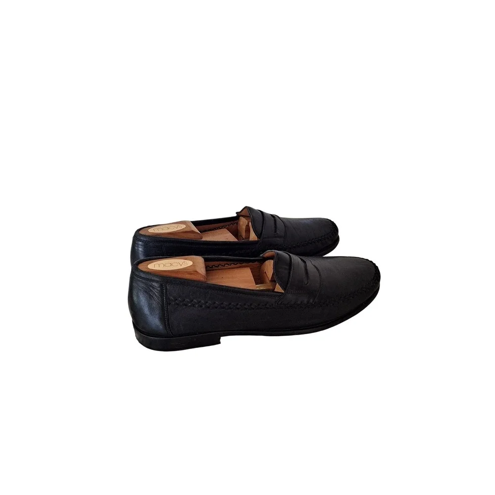 Salvatore Ferragamo Mens Black Leather Whipstitch Penny Loafers 9.5 D Italy